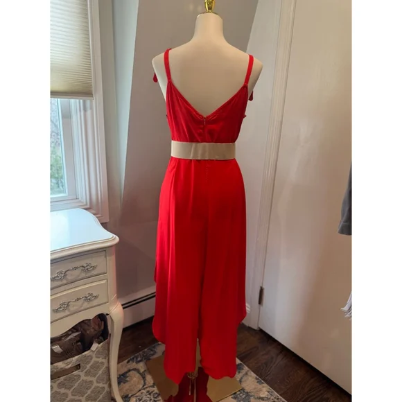 Vince Camuto NWT | Red V-Neck Tie-Shoulder Asymmetric Jumpsuit | Size S - Picture 3 of 12